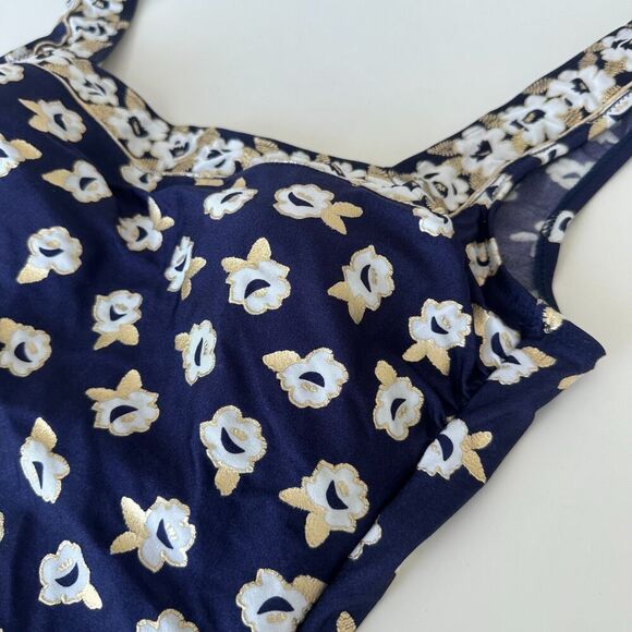Gottex Swimsuit Medium Navy Floral Metallic Coastal One Piece Modest VTG 70s - Picture 13 of 14